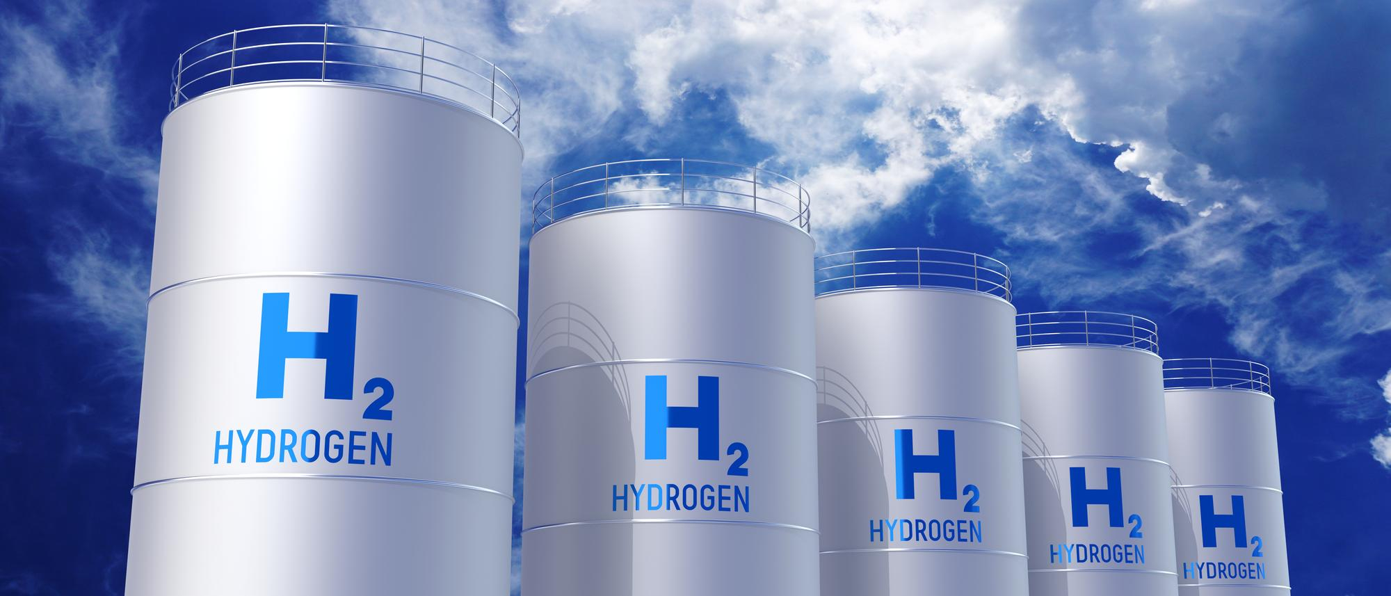 Cylindrical tanks with hydrogen gas 3D illustration